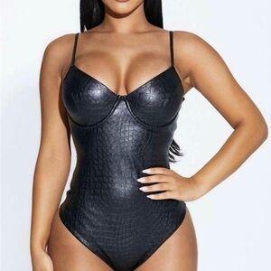 NWT Naked Wardrobe The Sultry Croc Bodysuit in Black